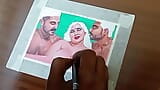 Arte erótico o dibujo de una mujer india sexy teniendo una aventura caliente con su dos cuñados snapshot 11