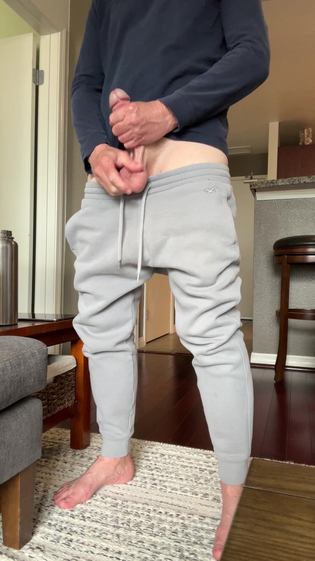 Standing and stroking my hard cock and showing my big bouncing low hanging balls because its hot and its fun. Bonus bare feet for admirers of dudes feet out there. LMK if you like vids like this. snapshot 1