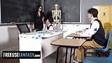 Kurvig lärare Valentina Nappi knullas av tre elever i ett klassrum - FreeUse Fantasy snapshot 5
