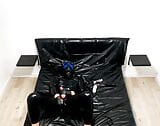 Latex puppy, blinded ,playing with toys, cuming&tasting snapshot 17