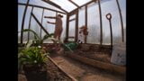 Naked Greenhouse Worker Planting Cacti snapshot 2