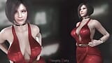 Ada Wong dans une robe rouge chic a de gros seins qui rebondissent quand elle marche snapshot 12