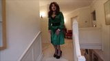 Sindy in green satin pleated  dress snapshot 2