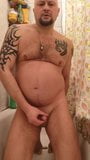Bald Russian bear plays with his point and cums without hand snapshot 13