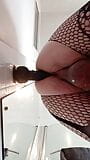 Black fishnet bodystocking and my new black anal dildo snapshot 2