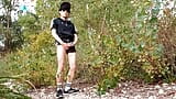 Cute twink Jon Arteen wears black Adidas outfit, shows his underwear, walks freeballing, jerking off throught his short shorts, snapshot 11