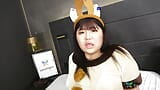Japanese chubby brunette Madoka Watanabe in bunny costume is pleasing her lover. snapshot 9