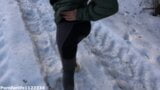 Risky outdoor sex in a public park almost caught winter edition in freezing cold snapshot 2