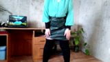 Masturbation of hot natural breasted MILF in pantyhose and boots snapshot 2