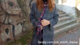 Horny female in a coat flashes tits and pussy in the neighborhood snapshot 8