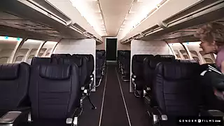 Sexy Trans Stewardess Spitroasted by Hunk & Big Tittied Babe ...