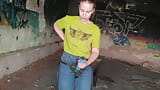 Femdom Mistress strap on rough her slave outdoor scary abandoned bunker snapshot 2