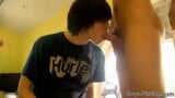 Kinky emo twink Tyler Bolt peed on while sucking two dicks snapshot 16