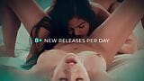 Devils film - la hermosa abella Danger es follada en grupo por tres chicas calientes con un cinturón snapshot 1