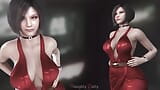 Ada Wong dans une robe rouge chic a de gros seins qui rebondissent quand elle marche snapshot 15