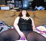 Pantyhose Legs Spread Wide Taking Large Toy in Pussy and Rose on Clit snapshot 8