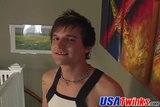 Hot and cute twink wanks his big fat dick in the corner snapshot 3