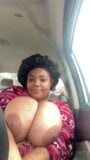 Black bbw topless driving, big tits, solo snapshot 2