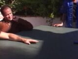 Horny black haired beauty sucks and fucks four men by the pool snapshot 2