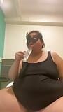 Masked BBW having fun with her 14cm dildo with clothes on snapshot 9