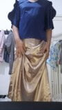 Cum wearing long satin skirt and blouse snapshot 4