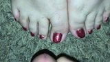 Cumshot on sparkly red toes (Feet Cumshot) snapshot 2