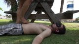 Outdoor barefeet trampling by sexy mistress snapshot 1