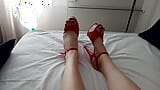 horny MILF translady talks in her sexy voice and shows off her red painted toes in her favorite red high heels snapshot 8