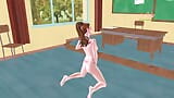 Animované 3D sexuální video roztomilé teenagerky Gitl, která dává nahou pózuje ve třídě snapshot 2