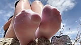 Mistress Foot Tease In Cute Sheer White Nylon Socks Outdoor snapshot 2