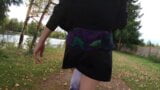 A walk around the lake with Longpussy. Short, Slutty Skirt and a Tail. snapshot 3