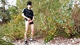 Cute twink Jon Arteen wears black Adidas outfit, shows his underwear, walks freeballing, jerking off throught his short shorts, snapshot 10