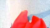 POV Walking in a flared orange skirt and heels snapshot 10