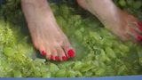 Feet with Long Red Toenails Stomping Green Grapes (II part) snapshot 5