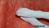 Her Red Toes in White Pantyhose Tights Foot Fetish snapshot 1