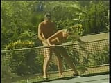 Horny dude fucks in all positions a beautiful bitch on the tennis court snapshot 9