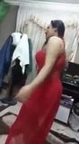 Arab wife from egypt dance in home with red lingerie snapshot 6