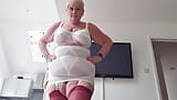 Tight Rago girdle, FF Cherry red stockings. snapshot 12