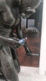 Rubber latex sissy in gasmask plays with dildo snapshot 1