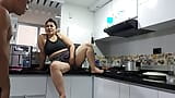 My stepmother's whore is horny and masturbates in the kitchen snapshot 2