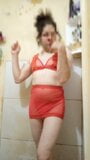 Boy wearing sexy red women's lingerie snapshot 15