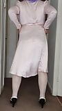 Caged crossdresser white stockings and satin snapshot 2