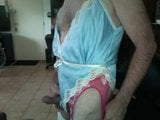 cd lingerie blue and white frilly teddy wank snapshot 9