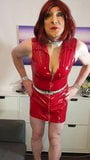 Sissy Lucy wanking her big uncut cock in PVC dress snapshot 4