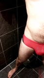 Ballbusting in red speedo with ice snapshot 2