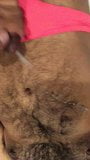 Uncut cock cumming on hairy chest wearing pink panties snapshot 2