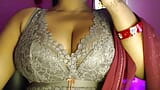 Hot sexy desi girl opened her bra clothes and pressed her boobs vigorously and became half naked. snapshot 7