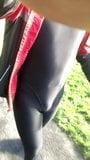 Out in thong leotard and leggings. snapshot 4