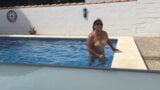 Watch my wife skinny-dipping before we fucked in the pool! snapshot 4