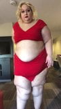 SSBBW Instagram Model In Small Red Dress snapshot 4